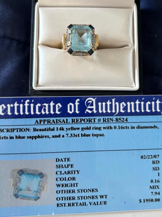 Jewelry - 14K Yellow Gold Blue Topaz Ring with Sapphire and Diamond Accents